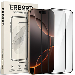2x Szkło Hartowane do iPhone 16 Pro Max, ERBORD 3D pełne, szybka na cały ekran