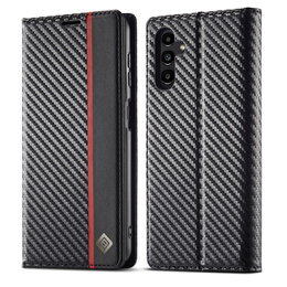Etui z klapką do Samsung Galaxy A17 5G, LC.IMEEKE, z teksturą karbonu, czarne