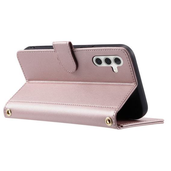 Etui z klapką do Samsung Galaxy A36 5G, Rhombus Crossbody Leather, różowe