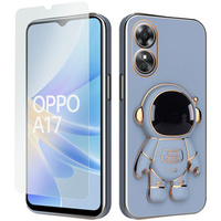 Zestaw Etui Electro do Oppo A17, Astronauta, Niebieskie + Szkło 9H