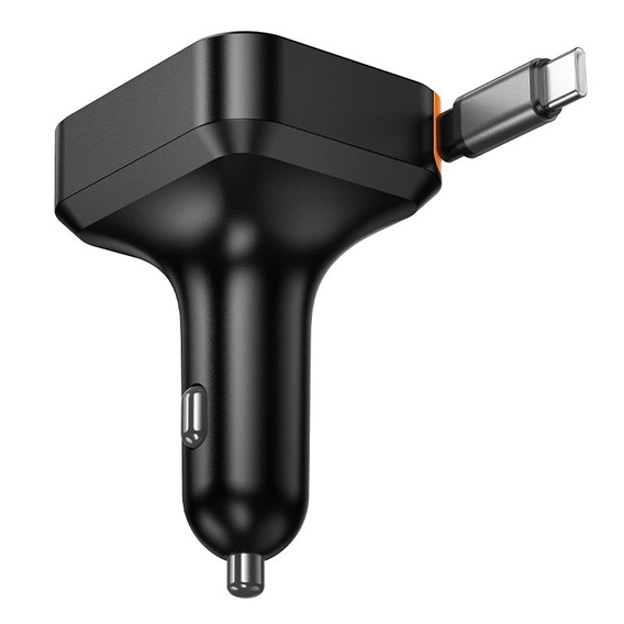 Ładowarka samochodowa Hoco NZ18 2 × USB-C + USB-A QC/PD 65 W ze zwijanym kablem USB-C – czarna