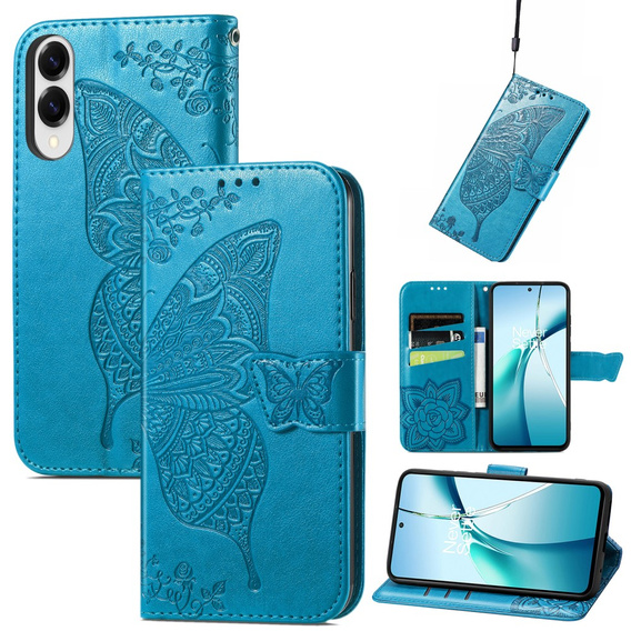 Etui z klapką do Samsung Galaxy S25 Edge, Motyl, niebieskie