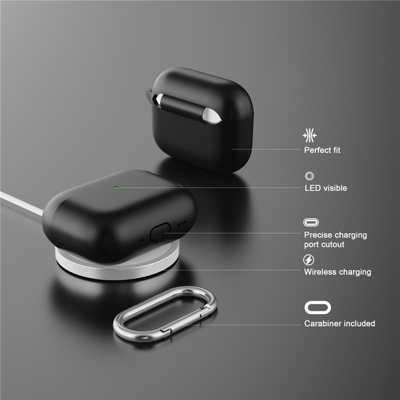 Etui silikonowe do AirPods Pro 3 z karabińczykiem, czarne