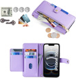 Etui z klapką do iPhone 16E, Wallet Zipper Pocket, fioletowe