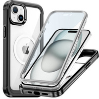 Etui do iPhone 15 Plus, Pancerne Full Protect 360° do MagSafe, szkło na ekran, czarne