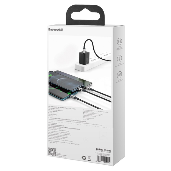 Baseus Rapid Series 3‑w‑1 kabel 20 W 1,5 m – czarny