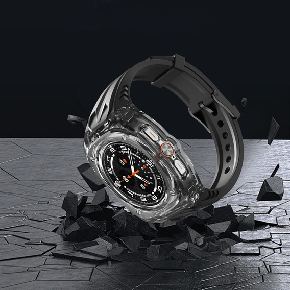 Pasek silikonowy z obudową ochronną do Samsung Galaxy Watch Ultra 47mm (2025 / 2024) – czarny, antywstrząsowy