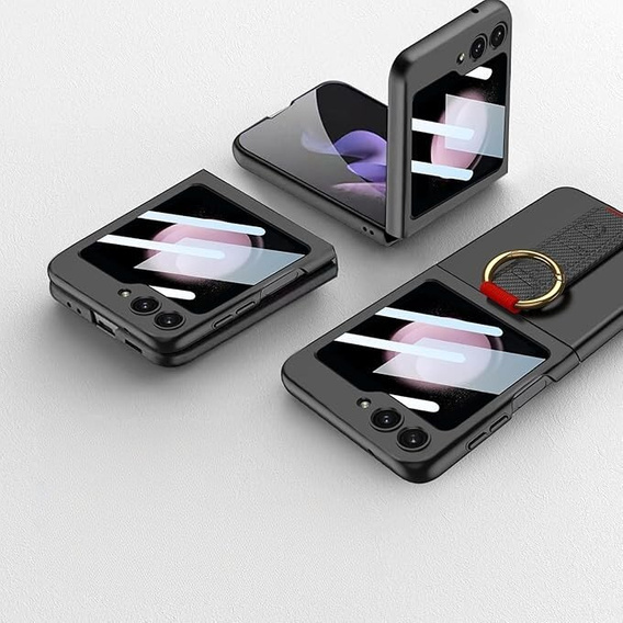 Etui GKK do Samsung Galaxy Z Flip7 FE / Z Flip6, Ring Holder, z paskiem, czarne