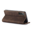 Etui CASEME do Samsung Galaxy S21 FE, Leather Wallet Case, kawowe