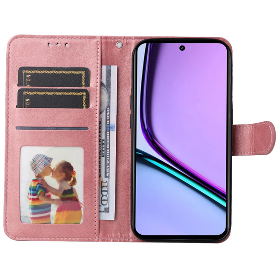 Etui z klapką do Realme C67, Leather Wallet, różowe rose gold