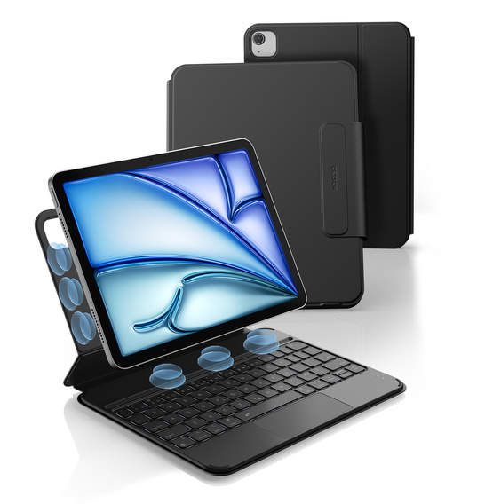 Etui z klawiaturą do iPad Air 11" 2025/2024 (7/6 gen.) / Air 10.9" 2022/2020 (5/4 gen.) / Pro 11" 2022/2021/2020/2018 (4/3/2/1 gen.), Dexnor Magnetic Keyboard Touchpad, czarne