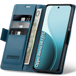 Etui do Oppo Reno 14 F / 14 FS, ERBORD Glossy Litchi, portfel z klapką, niebieskie