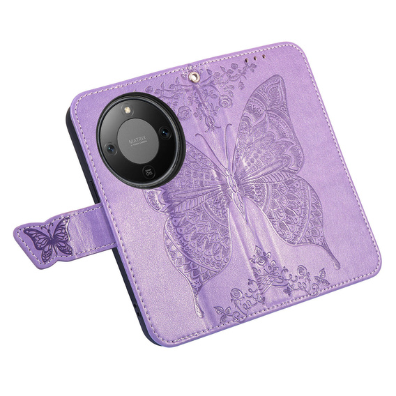 Etui z klapką do Honor Magic 8 Lite, Butterfly, fioletowe