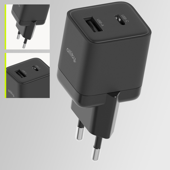 Allity ATC-01 – Ładowarka Sieciowa GaN 30W USB-C + USB-A - czarna