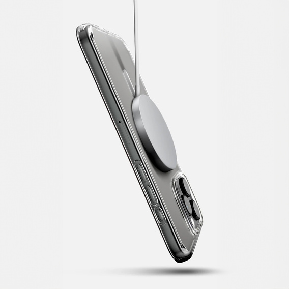 Etui ERBORD z MagSafe do iPhone 16 Pro Max, aktywny przycisk, przezroczyste + Szkło hartowane