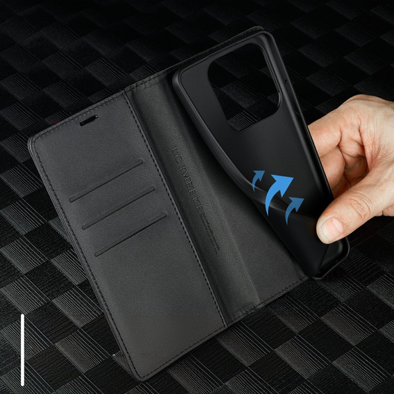 LC.IMEEKE Etui Portfelowe z Teksturą Włókna Węglowego do Xiaomi Redmi Note 14 4G - Czarne