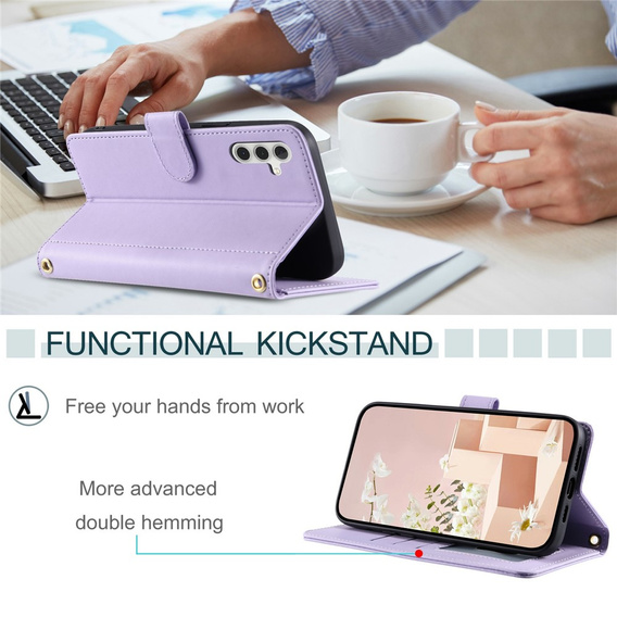 Etui z klapką do Samsung Galaxy S25 FE, Rhombus Crossbody Leather, fioletowe