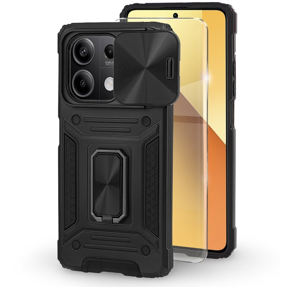 Etui pancerne do Xiaomi Redmi Note 13 5G, CamShield Slide, czarne + Szkło Hartowane 9H