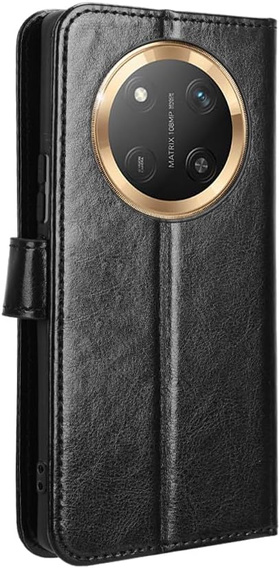 Etui z klapką do Honor Magic 7 Lite, Crazy Horse Wallet, czarne