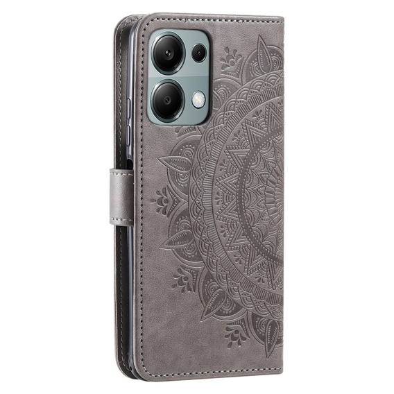 Etui z klapką do Xiaomi Redmi Note 13 Pro 4G / Xiaomi Redmi Note 14S / Xiaomi Poco M6 Pro 4G, Mandala, szare