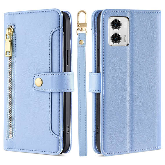 Etui z klapką do Motorola Moto G73 5G, Wallet Zipper Pocket, niebieskie