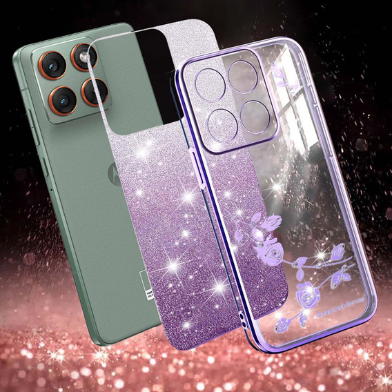 Etui do Motorola Edge 70, Glitter Flower, fioletowe