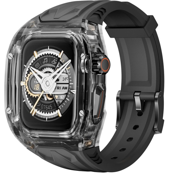 Pasek Silikonowy z Etui do Apple Watch 4/5/6/7/8/9/SE 44/45MM, Czarny