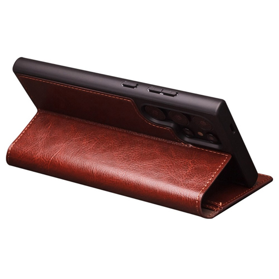 Etui z klapką do Samsung Galaxy S24 Ultra, QIALINO Leather Wallet, brązowe