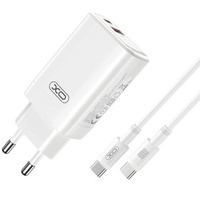 XO CE17 Ładowarka sieciowa, 1x USB-C 1x USB-A, 65W + kabel USB-C - USB-C, biała