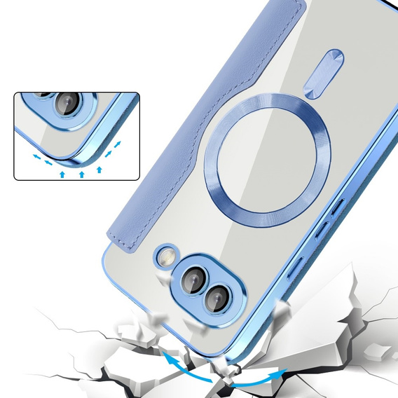 Etui z klapką do Google Pixel 9A, RFID Wallet MagSafe z ochroną aparatu, niebieskie