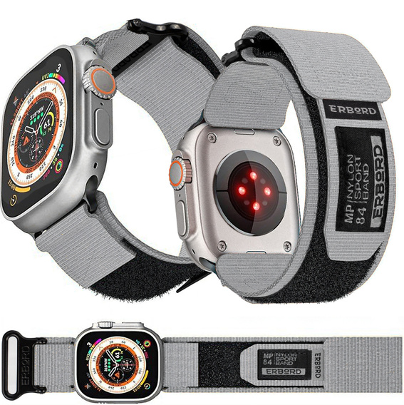 Pasek Nylonowy ERBORD MP84 do Apple Watch 1/2/3/4/5/6/7/8/9/10/11/SE Ultra 1/2/3 42/44/45/46/49mm, Szary
