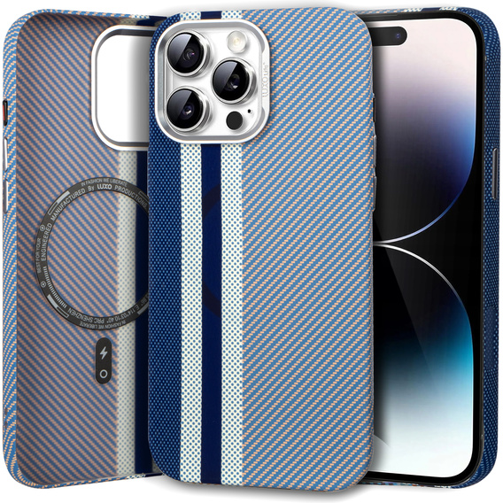 Etui do iPhone 14 Pro, Carbon Fiber MagSafe, niebieskie