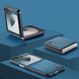 Etui do Samsung Galaxy Z Flip7, CASEME Litchi Leather, niebieskie