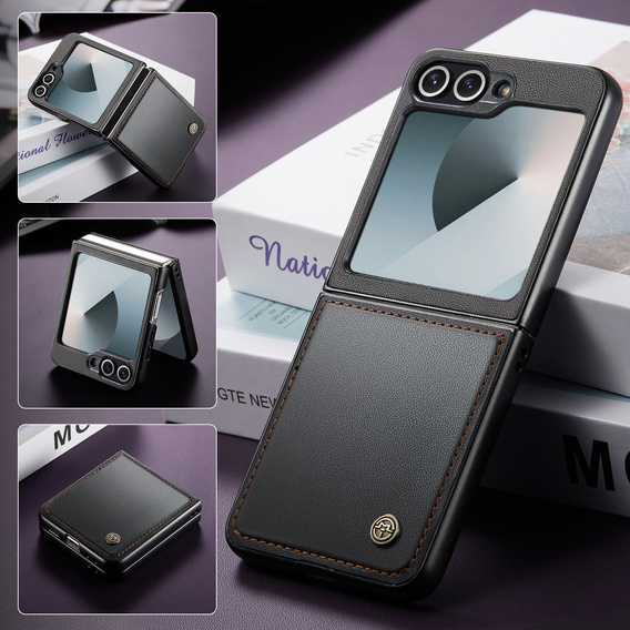 Etui do Samsung Galaxy Z Flip7, CASEME Litchi Leather, czarne