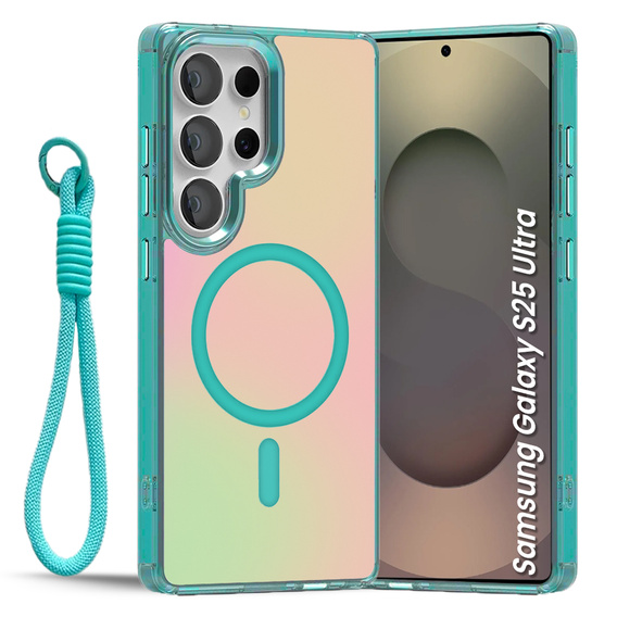 Etui do Samsung Galaxy S25 Ultra MagSafe Laser TPU z paskiem – zielone/kolorowe