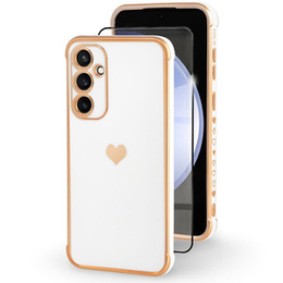 Etui do Samsung Galaxy S23 FE, Electro heart, białe + Szkło Full Glue Ceramic