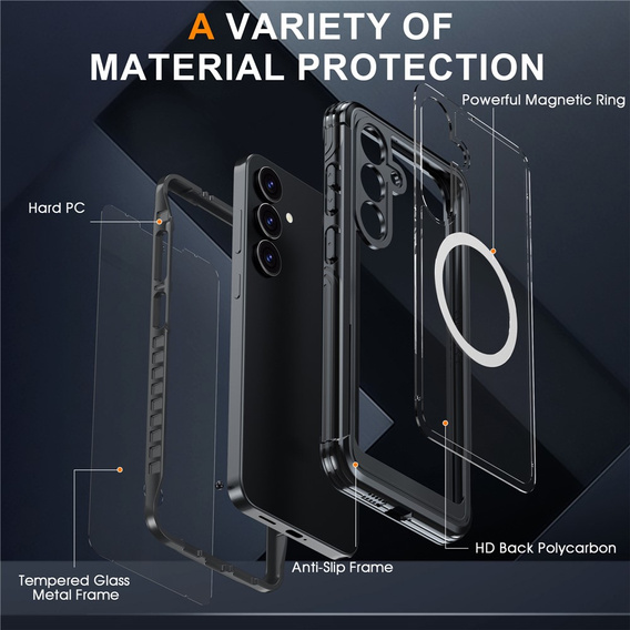 Etui do Samsung Galaxy S25 FE, Shockproof, ze szkłem, do MagSafe, czarne