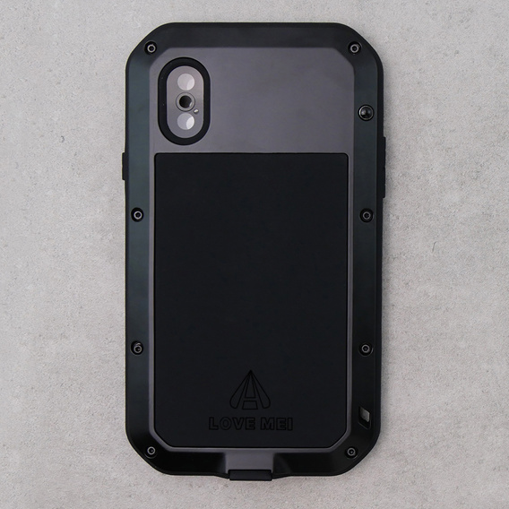 Etui Love Mei do iPhone XS / X, pancerne ze szkłem, czarne
