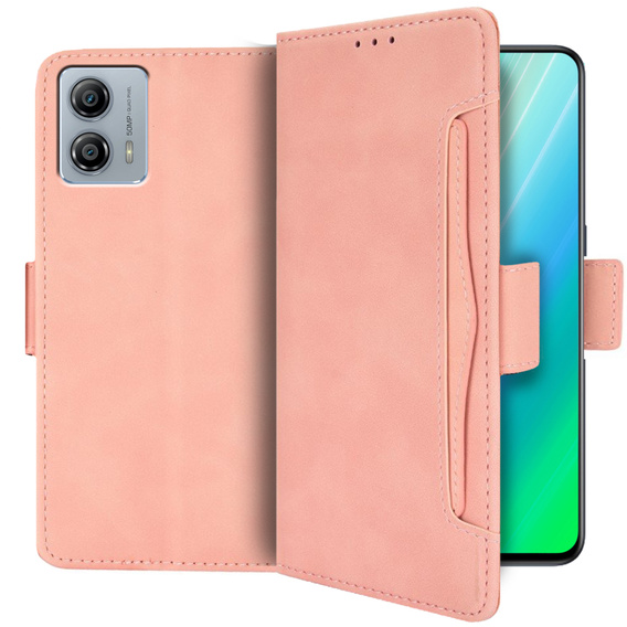 Etui z klapką do Motorola Moto G73 5G, Card Slot, różowe