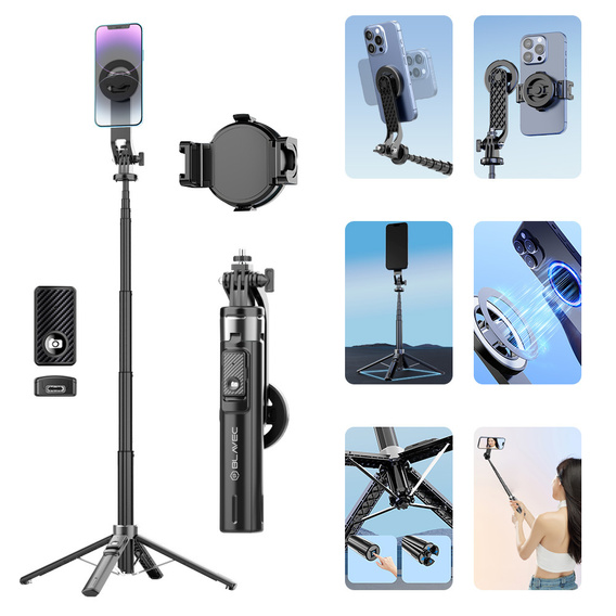 Blavec Selfie Stick Aluminium Fusion P06 Magsafe tripod + pilot + mocowanie 1,34 metra - czarny