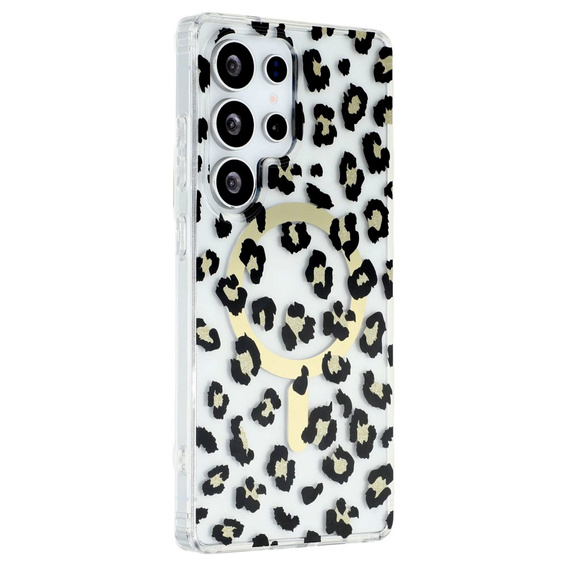 Etui magnetyczne do Samsung Galaxy S25 Ultra z nadrukiem panterki – czarne