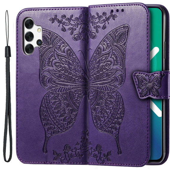 Etui z klapką do Samsung Galaxy A13 4G, Butterfly, fioletowe