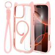 Etui do iPhone 16 Pro, do MagSafe, Cute Cat, różowe + Szkło na ekran