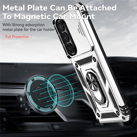 Etui pancerne do Samsung Galaxy S26 Plus, CamShield Slide, srebrne