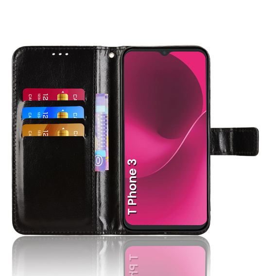Etui z klapką do T Phone 3 5G, Crazy Horse Wallet, czarne