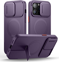 SURITCH Magnetyczne etui ochronne do iPhone 14 Pro Max z osłoną kamery i podstawką - fioletowe