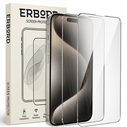 2x Szkło Hartowane do iPhone 15 Pro, ERBORD 9H Hard Glass, szybka
