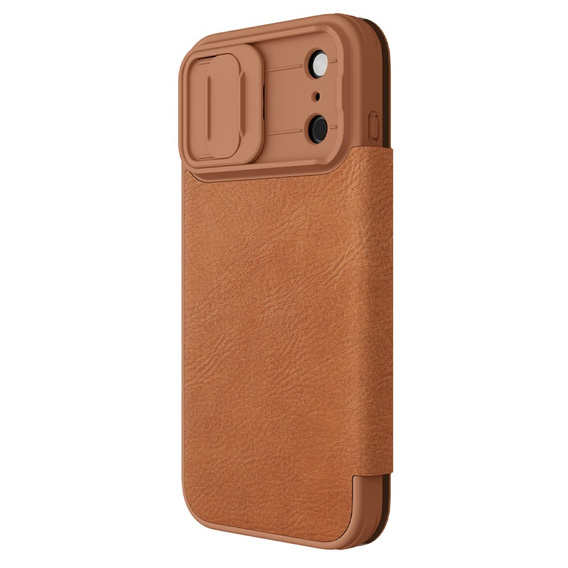 Etui z klapką NILLKIN do iPhone 17 Pro Max, CamShield Qin Pro, skórzane, brązowe