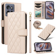 Etui z klapką do Motorola Edge 50 Neo / Motorola ThinkPhone 25, Rhombus Crossbody Leather, beżowe