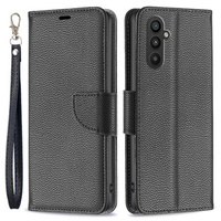 Etui z klapką do Samsung Galaxy A25 5G, Wallet Litchi Leather, czarne + szkło 9H